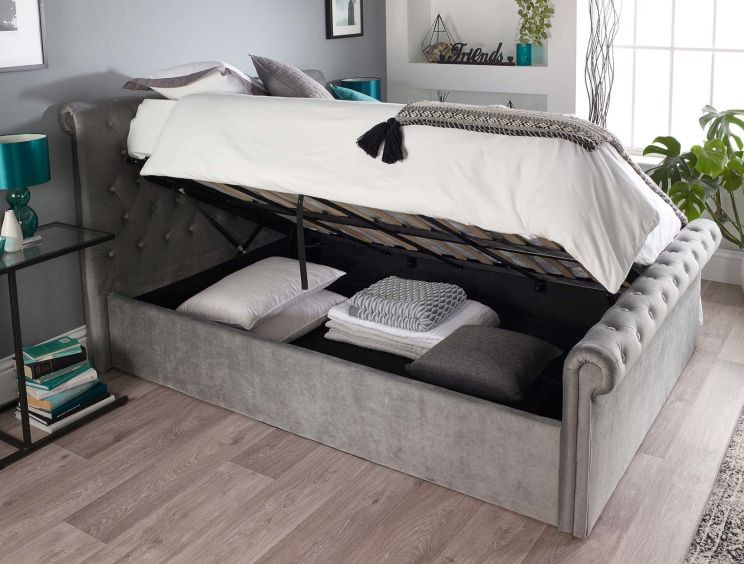 Grey velvet bed hot sale ottoman