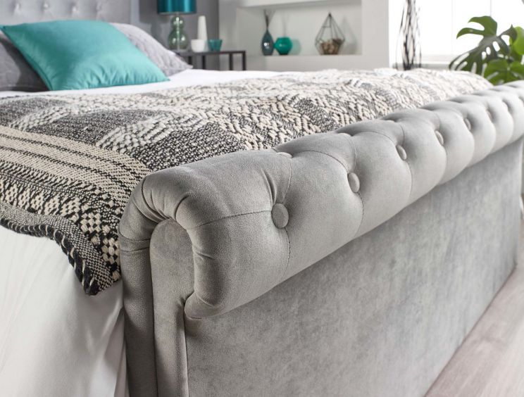 Chesterfield Grey Velvet Upholstered Ottoman Bed Frame