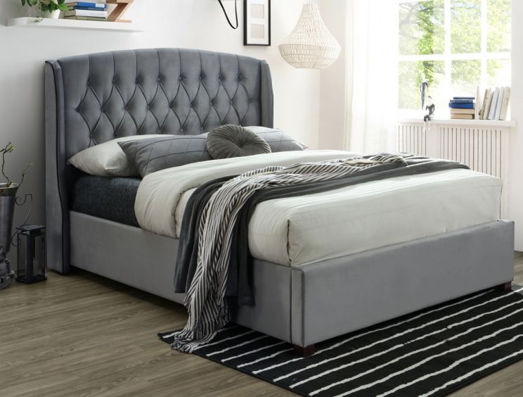 Lucia Grey Winged Upholstered Bed Frame Only