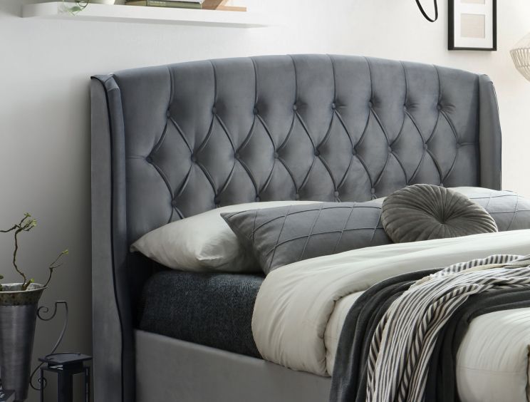 Lucia Grey Winged Upholstered Bed Frame Only