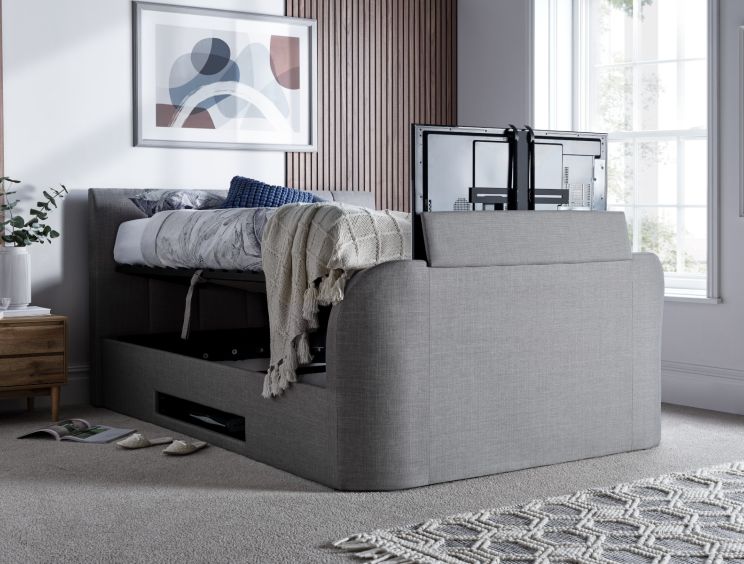 Copenhagen Upholstered Ottoman TV Bed Mid Grey - King Size Bed Frame Only