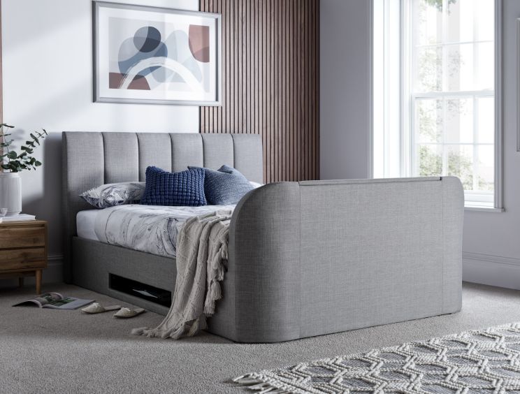 Copenhagen Upholstered Ottoman TV Bed Mid Grey - Super King Size Bed Frame Only