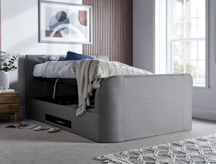 Copenhagen Upholstered Ottoman TV Bed Mid Grey - King Size Bed Frame Only
