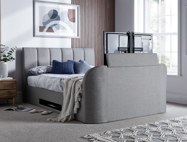 Copenhagen Upholstered Ottoman TV Bed Mid Grey - King Size Bed Frame Only
