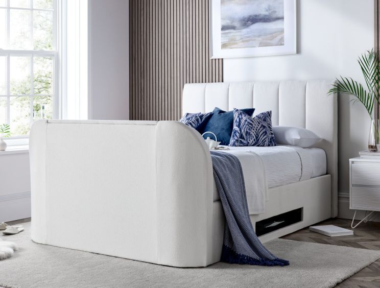Copenhagen Upholstered Ottoman TV Bed Off White - Double Bed Frame Only