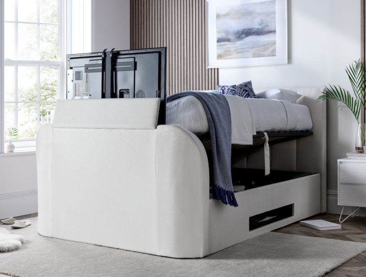 Copenhagen Upholstered Ottoman TV Bed Off White - Double Bed Frame Only