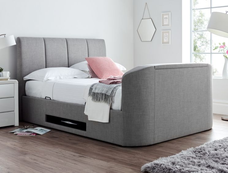 Copenhagen Upholstered Ottoman TV Bed Mid Grey - Double Bed Frame Only