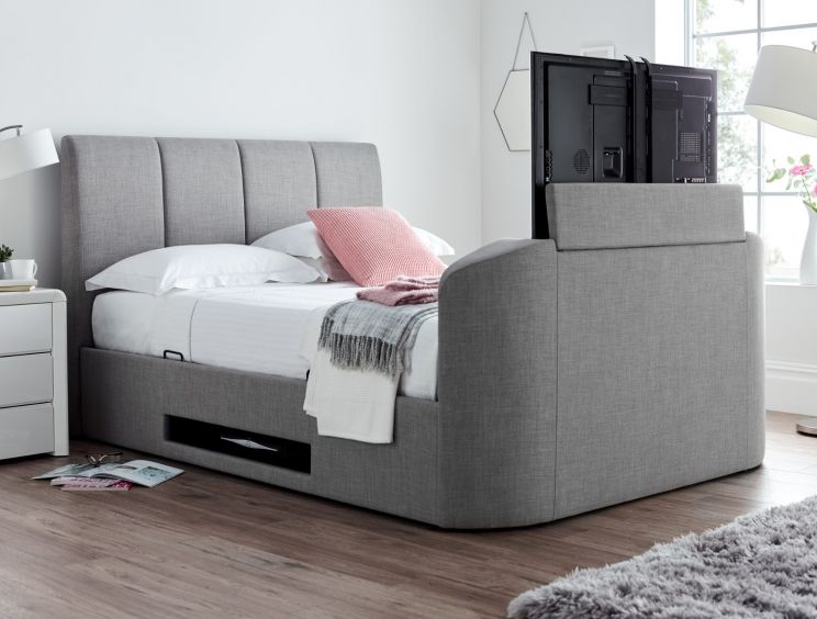 Copenhagen Upholstered Ottoman TV Bed Mid Grey - Super King Size Bed Frame Only