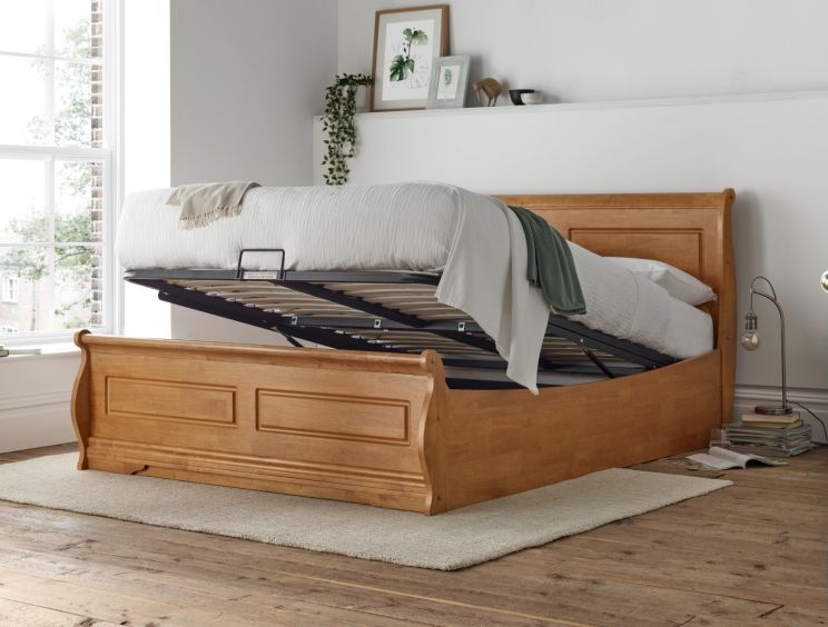 Mille New Oak Wooden Ottoman, King Bed Furniture With Storage
