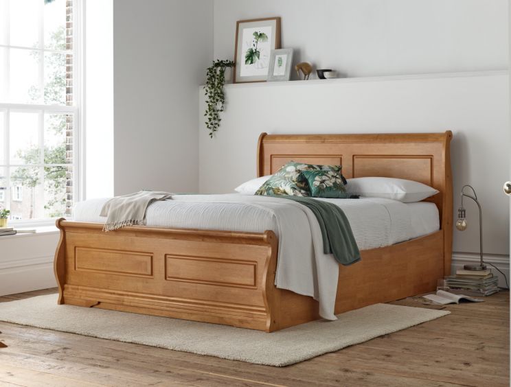 Mille New Oak Wooden Ottoman, Wood Storage Bed King Size