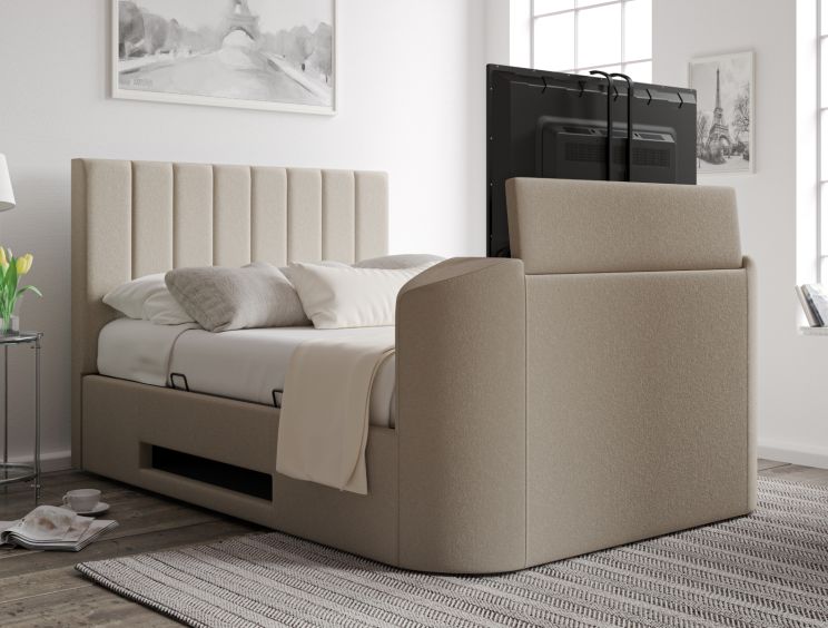 Berkley Upholstered Arran Natural Ottoman TV Bed - King Size Bed Frame Only