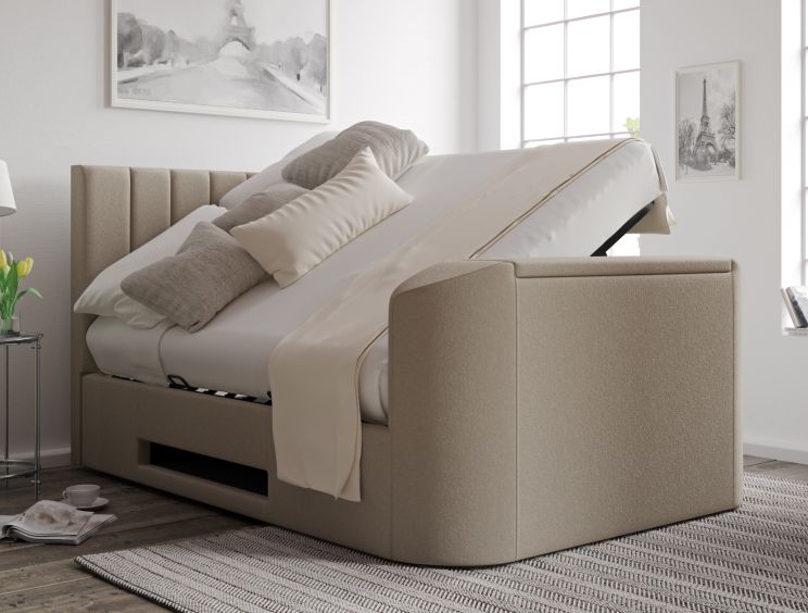 Berkley Upholstered Arran Natural Ottoman TV Bed - King Size Bed Frame Only