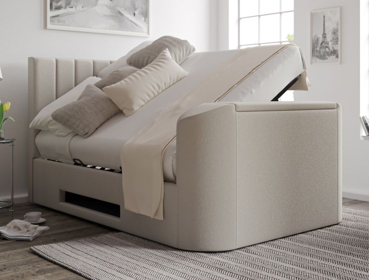 Berkley Upholstered Arran Natural Ottoman TV Bed -Super King Size Bed Frame Only