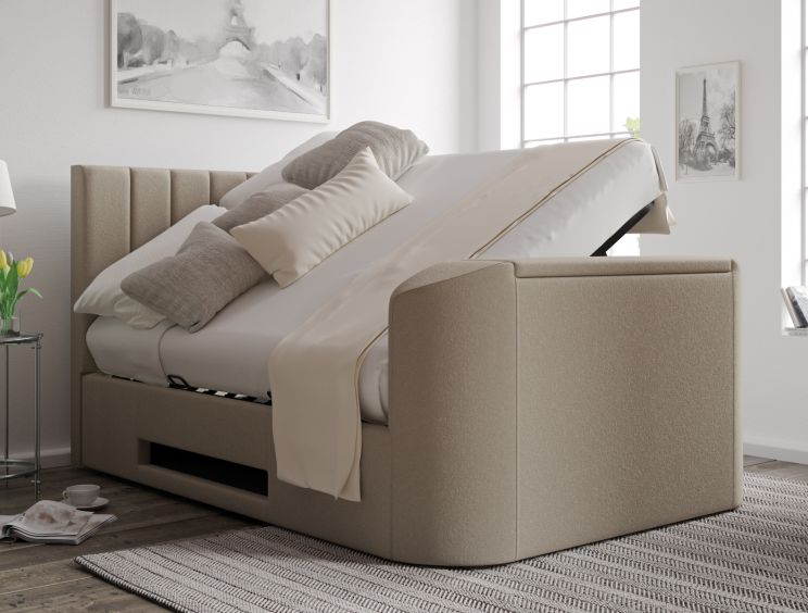 Berkley Upholstered Arran Natural Ottoman TV Bed - Double Bed Frame Only