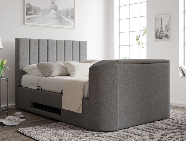 Berkley Upholstered Arran Pebble Ottoman TV Bed - Double Bed Frame Only