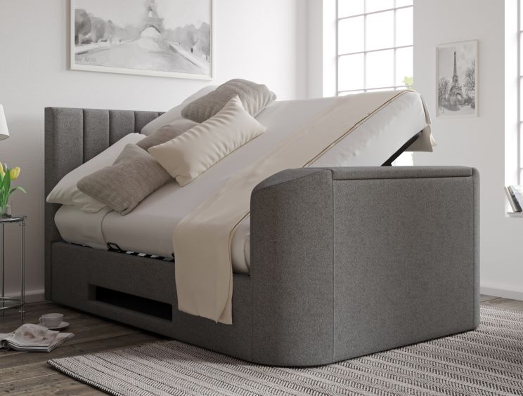 Berkley Upholstered Arran Pebble Ottoman TV Bed - Double Bed Frame Only