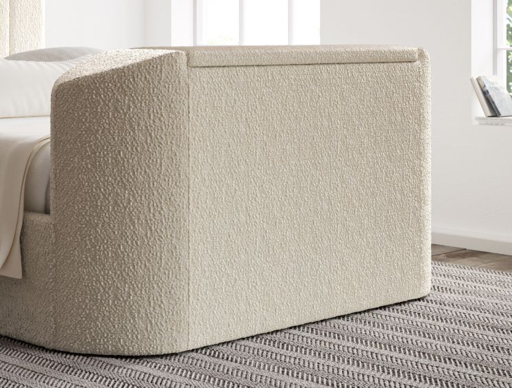 Berkley Upholstered Boucle Ivory Ottoman TV Bed - King Size Bed Frame Only