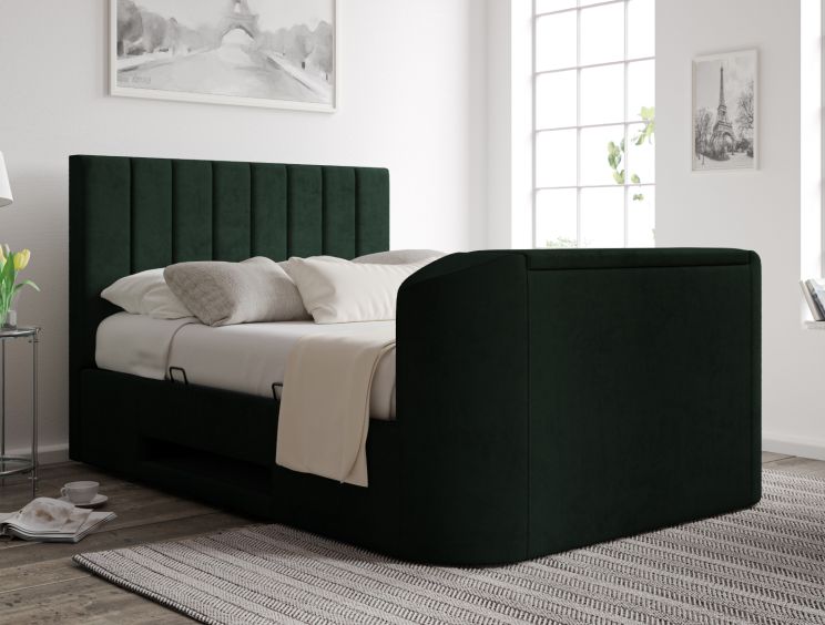 Berkley Upholstered Hugo Bottle Green Ottoman TV Bed - Double Bed Frame Only