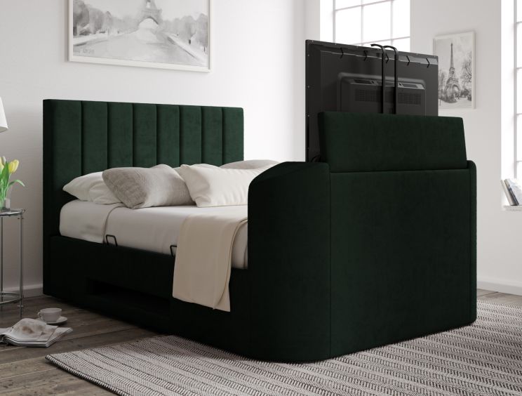 Berkley Upholstered Hugo Bottle Green Ottoman TV Bed - Double Bed Frame Only