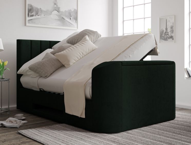 Berkley Upholstered Hugo Bottle Green Ottoman TV Bed - Double Bed Frame Only