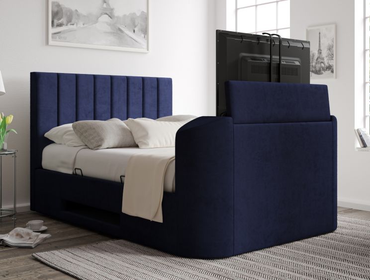 Berkley Upholstered Hugo Royal Ottoman TV Bed - King Size Bed Frame Only