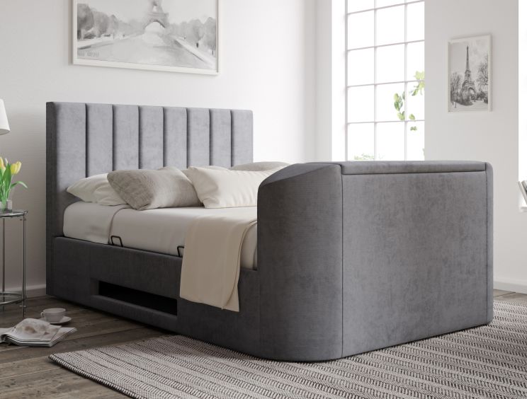 Berkley Upholstered Hugo Platinum Ottoman TV Bed - Double Bed Frame Only