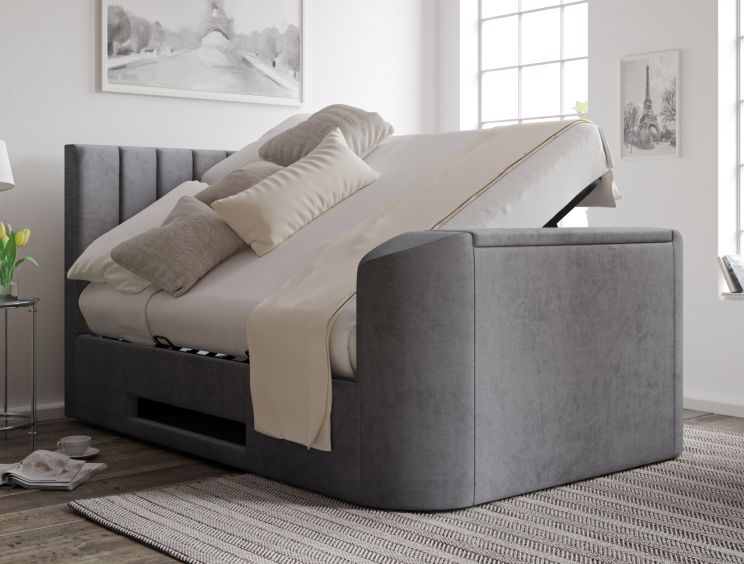 Berkley Upholstered Hugo Platinum Ottoman TV Bed - Double Bed Frame Only