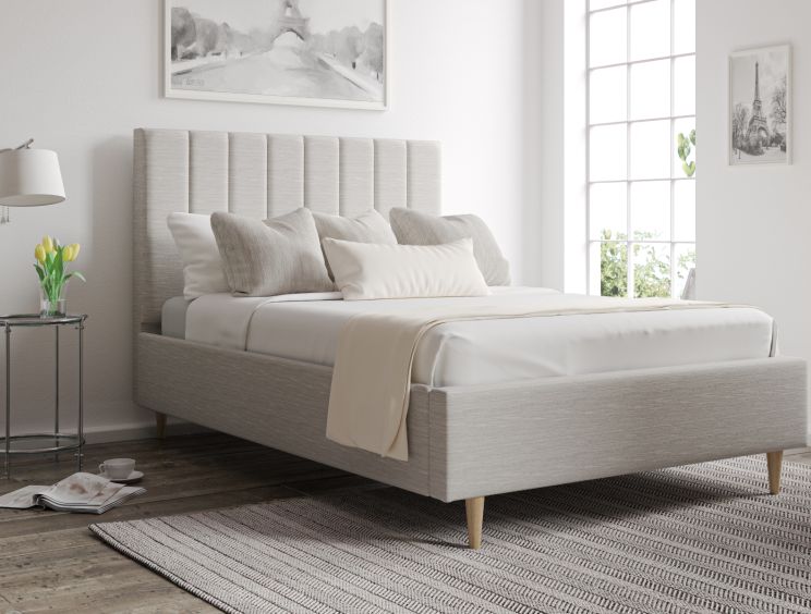Eden Upholstered Linea Fog Double Bed Frame With Beech Feet Only