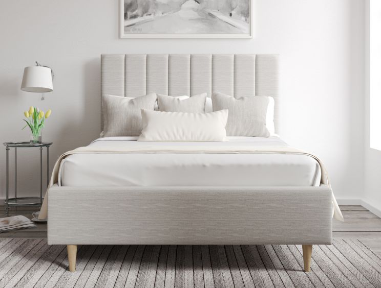Eden Upholstered Linea Fog Compact Double Bed Frame With Beech Feet Only