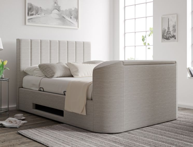 Berkley Upholstered Linea Fog Ottoman TV Bed - King Size Bed Frame Only