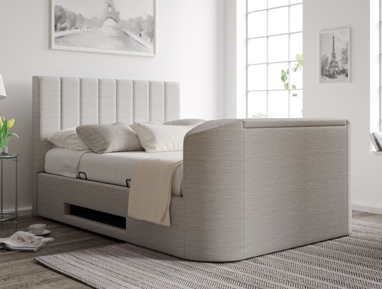 Berkley Upholstered Linea Fog Ottoman TV Bed - Double Bed Frame Only