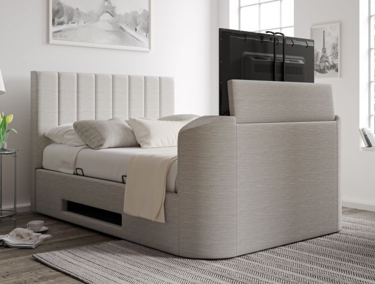 Berkley Upholstered Linea Fog Ottoman TV Bed -Super King Size Bed Frame Only