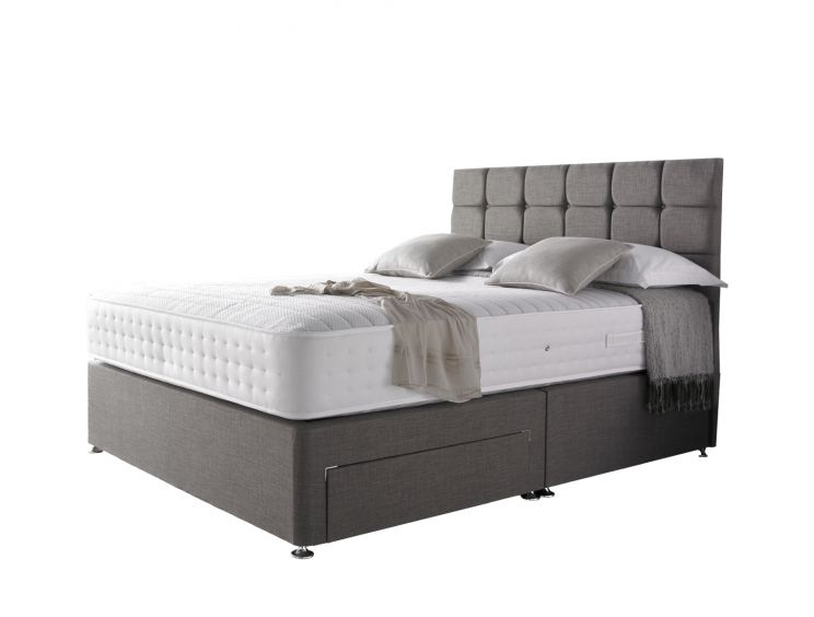 Crystal 3000 Upholstered Divan Bed Base and Mattress - King Size Base and Mattress Only - Linoso Slate - 2 Drawer