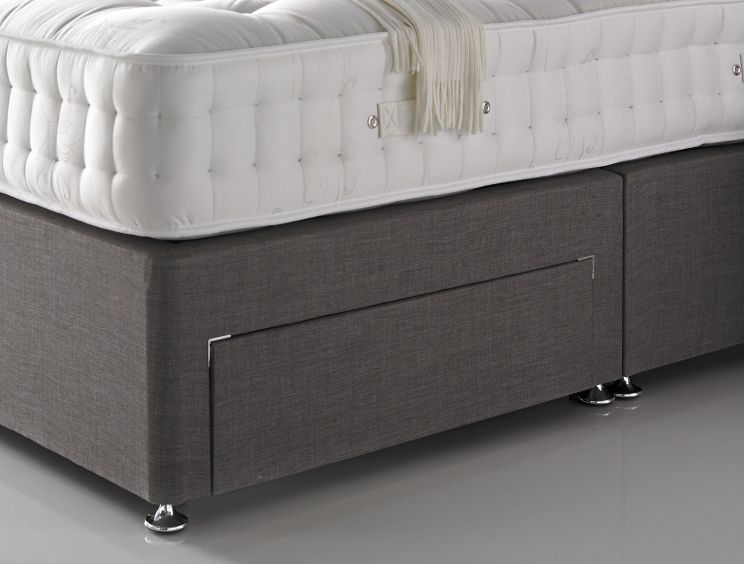 Crystal 3000 Upholstered Divan Bed Base and Mattress - Double Base and Mattress Only - Linoso Charcoal - Non Storage