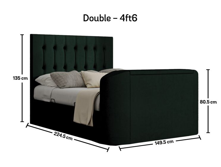 Dorchester Upholstered Hugo Bottle Green Ottoman TV Bed - Double Bed Frame Only