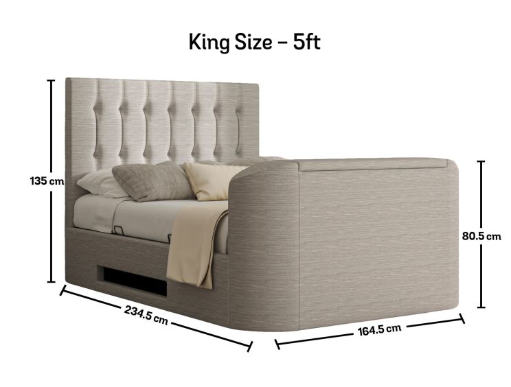Dorchester Upholstered Linea Fog Ottoman TV Bed - King Size Bed Frame Only