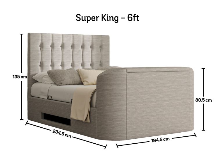 Dorchester Upholstered Linea Fog Ottoman TV Bed -Super King Size Bed Frame Only