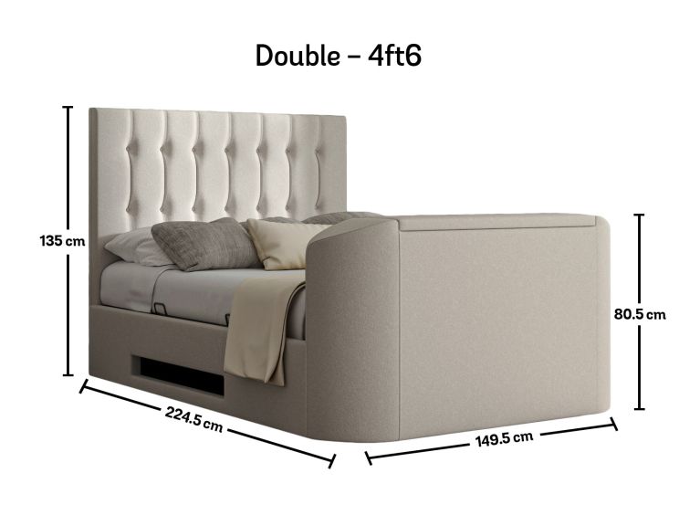 Dorchester Upholstered Linea Fog Ottoman TV Bed - Double Bed Frame Only