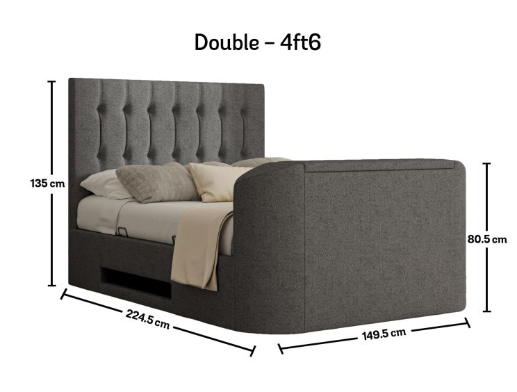 Dorchester Upholstered Arran Pebble Ottoman TV Bed - Double Bed Frame Only