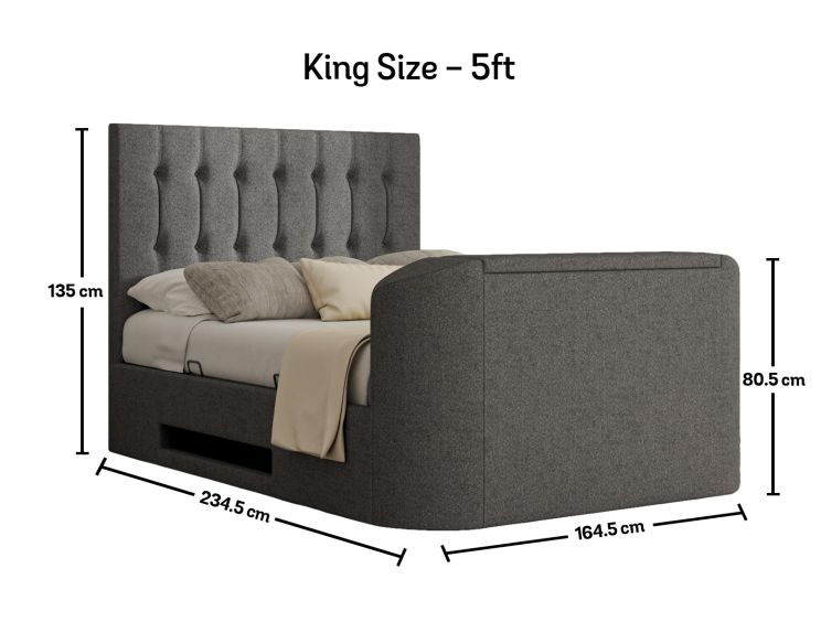 Dorchester Upholstered Arran Pebble Ottoman TV Bed - King Size Bed Frame Only