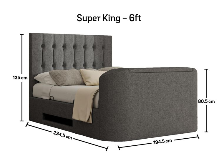 Dorchester Upholstered Arran Pebble Ottoman TV Bed -Super King Size Bed Frame Only