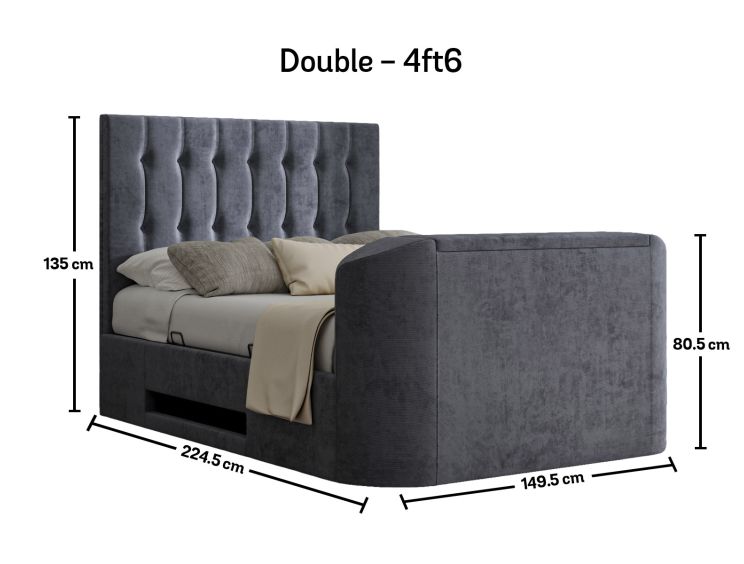 Dorchester Upholstered Hugo Platinum Ottoman TV Bed - Double Bed Frame Only