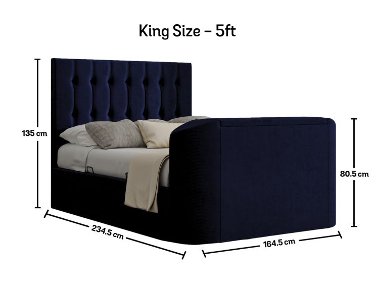 Dorchester Upholstered Hugo Royal Ottoman TV Bed - King Size Bed Frame Only