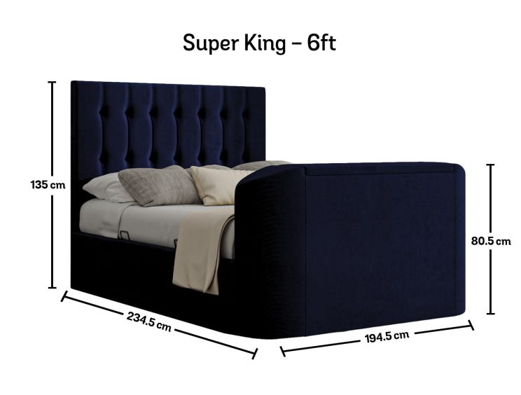 Dorchester Upholstered Hugo Royal Ottoman TV Bed -Super King Size Bed Frame Only