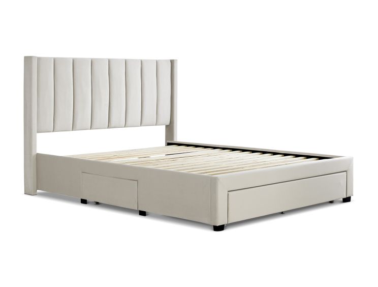 Elegance Natural Beige Upholstered King Size Drawer Bed Frame Only