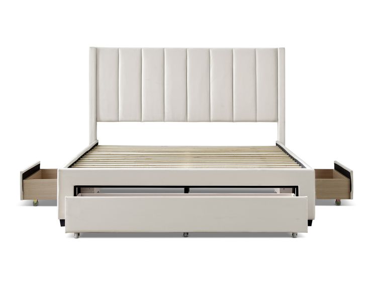 Elegance Natural Beige Upholstered King Size Drawer Bed Frame Only