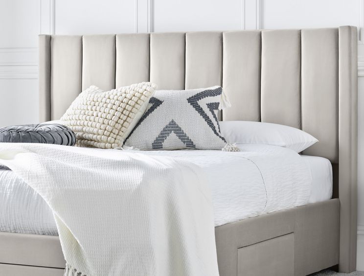 Elegance Natural Beige Upholstered King Size Drawer Bed Frame Only