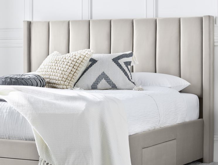 Upholstered beige store king bed
