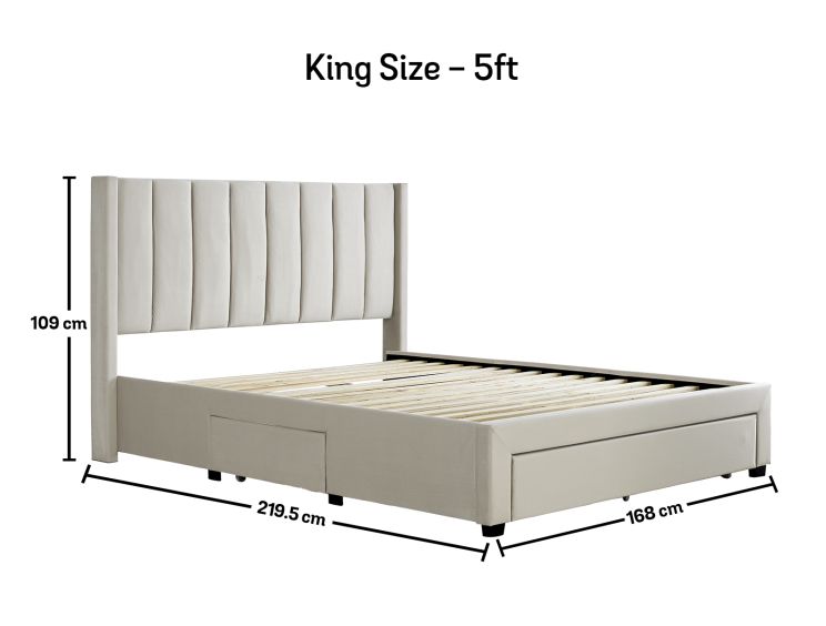 Elegance Natural Beige Upholstered King Size Drawer Bed Frame Only