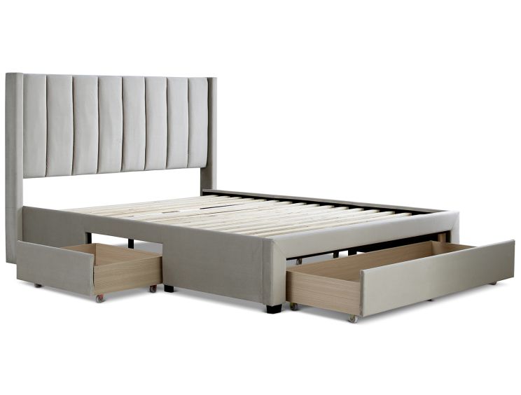 Elegance Champagne Upholstered King Size Drawer Bed Frame Only